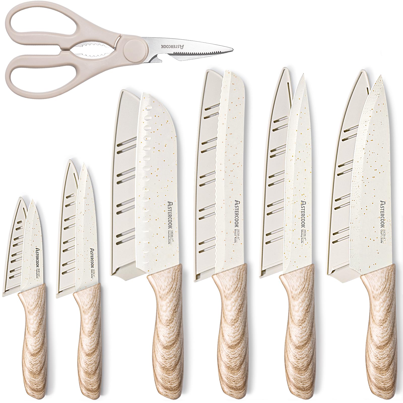 Astercook 8-inch chef knife with safe ceramic coating providing rust resistance and smooth slicing