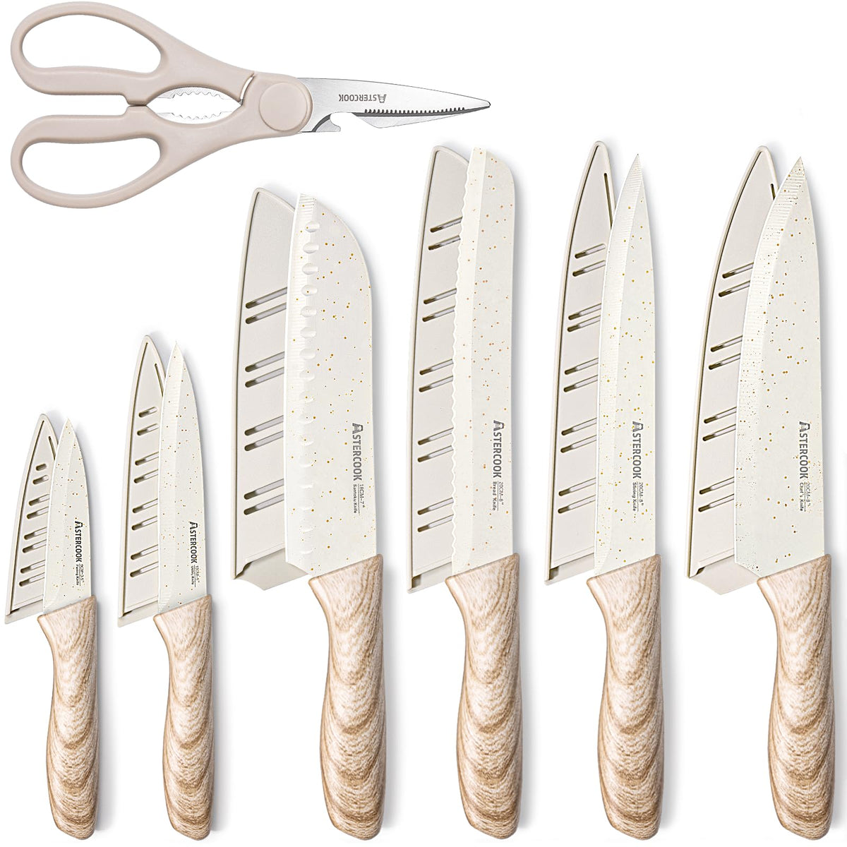 Astercook 8-inch chef knife with safe ceramic coating providing rust resistance and smooth slicing