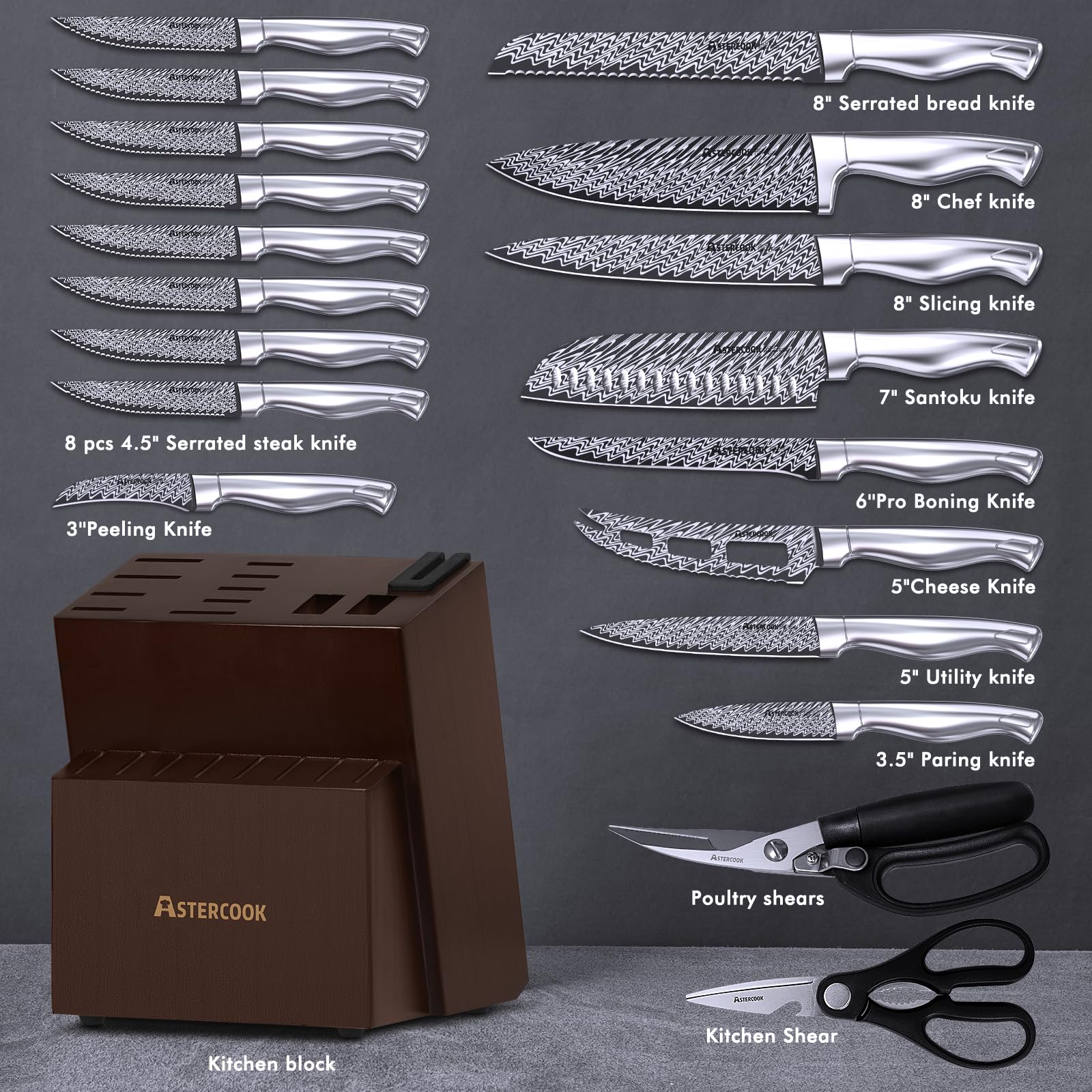 Astercook 8-inch slicing knife ideal for large cuts and clean portions