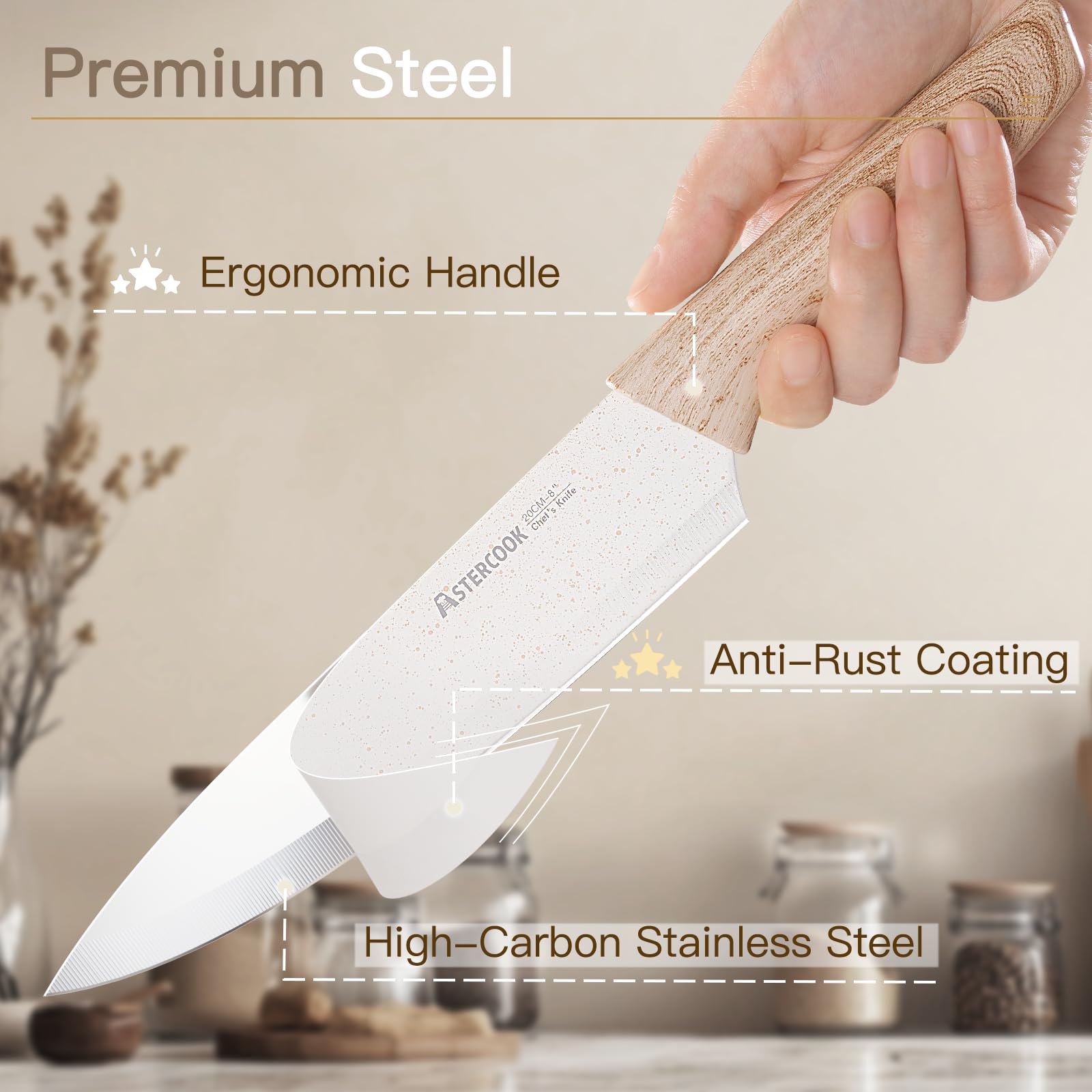 Astercook 8-inch slicing knife for clean, precise cuts through meat and vegetables
