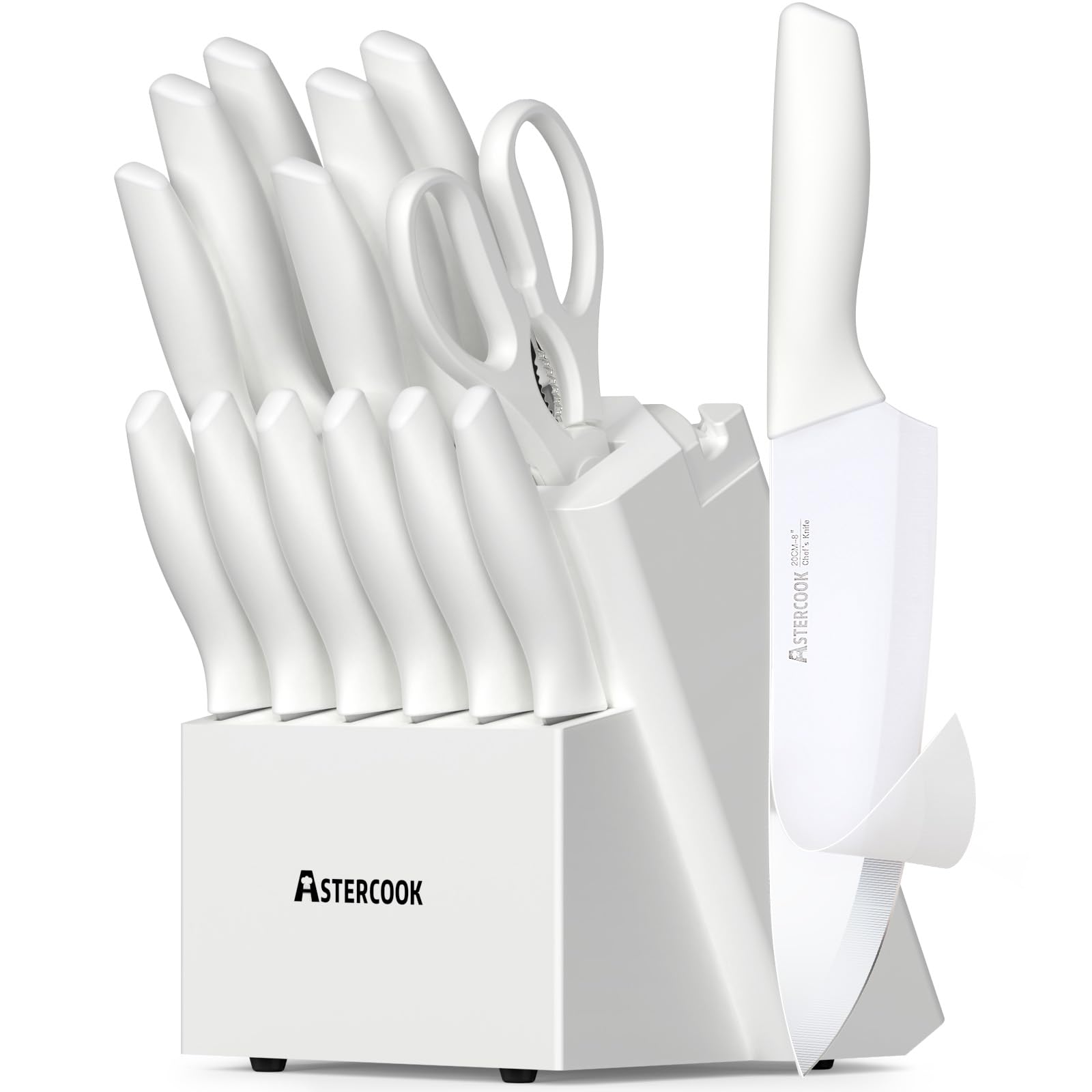 Astercook knife set block and sharpener keeps blades organized for quick meal prep