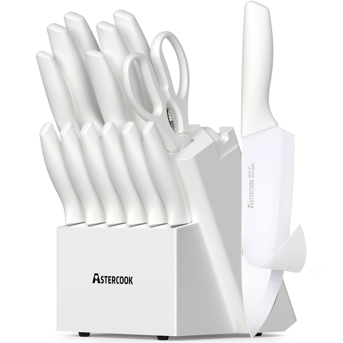 Astercook knife set block and sharpener keeps blades organized for quick meal prep