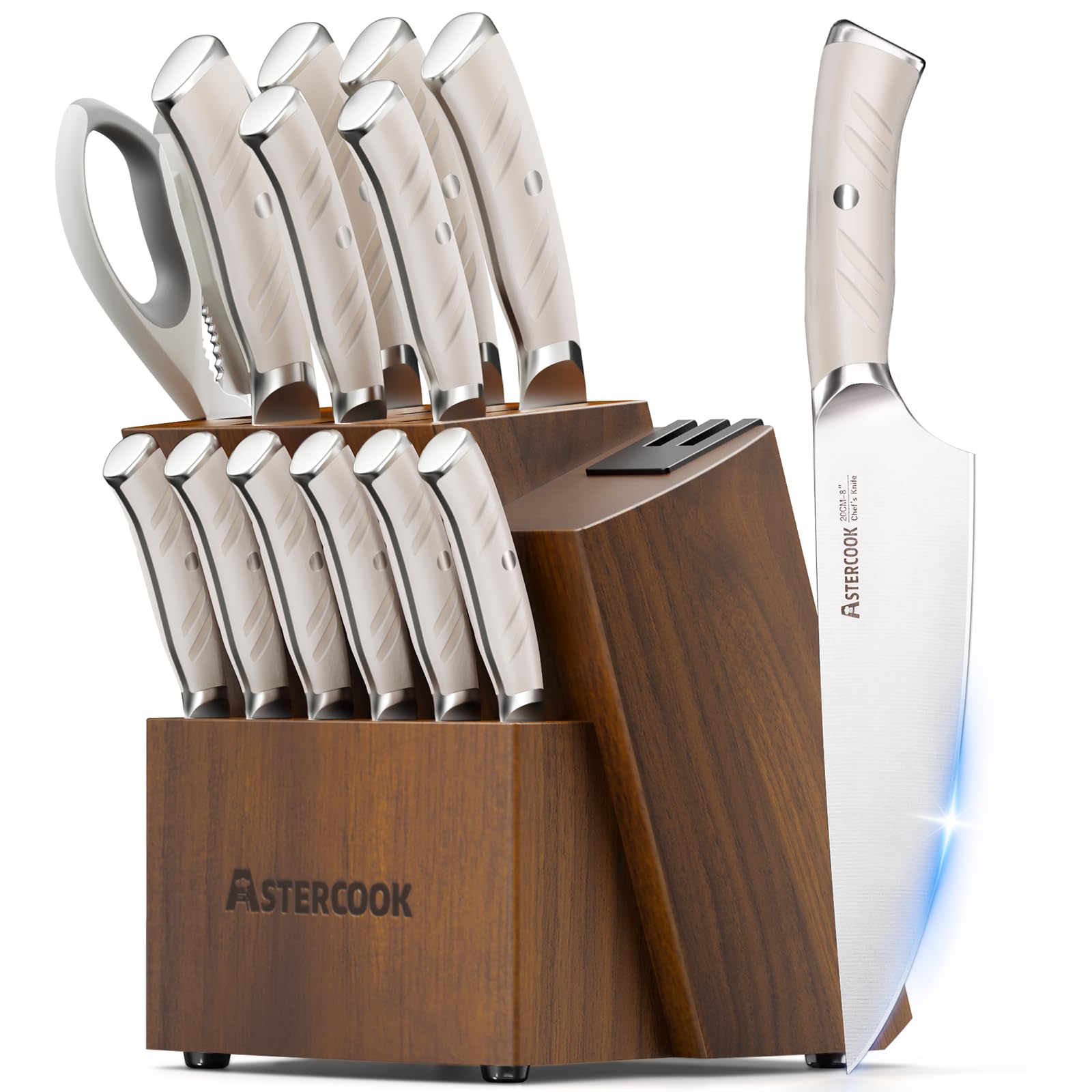 Astercook knife block with dual sharpener for organized storage and easy sharpening