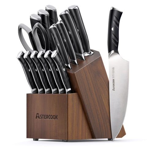 Astercook knife set in full block view shows organized storage