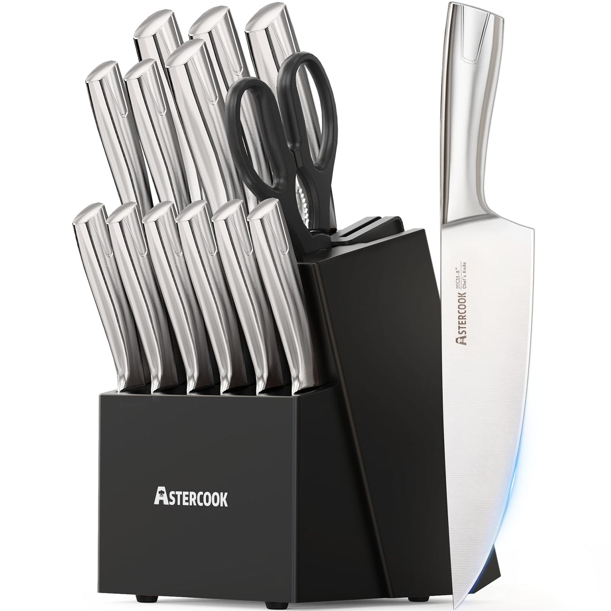 Astercook knife-set block with sharpener for easy edge maintenance and storage