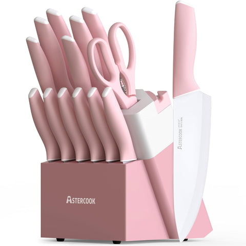 Astercook knife set with block and sharpener for precision prep.