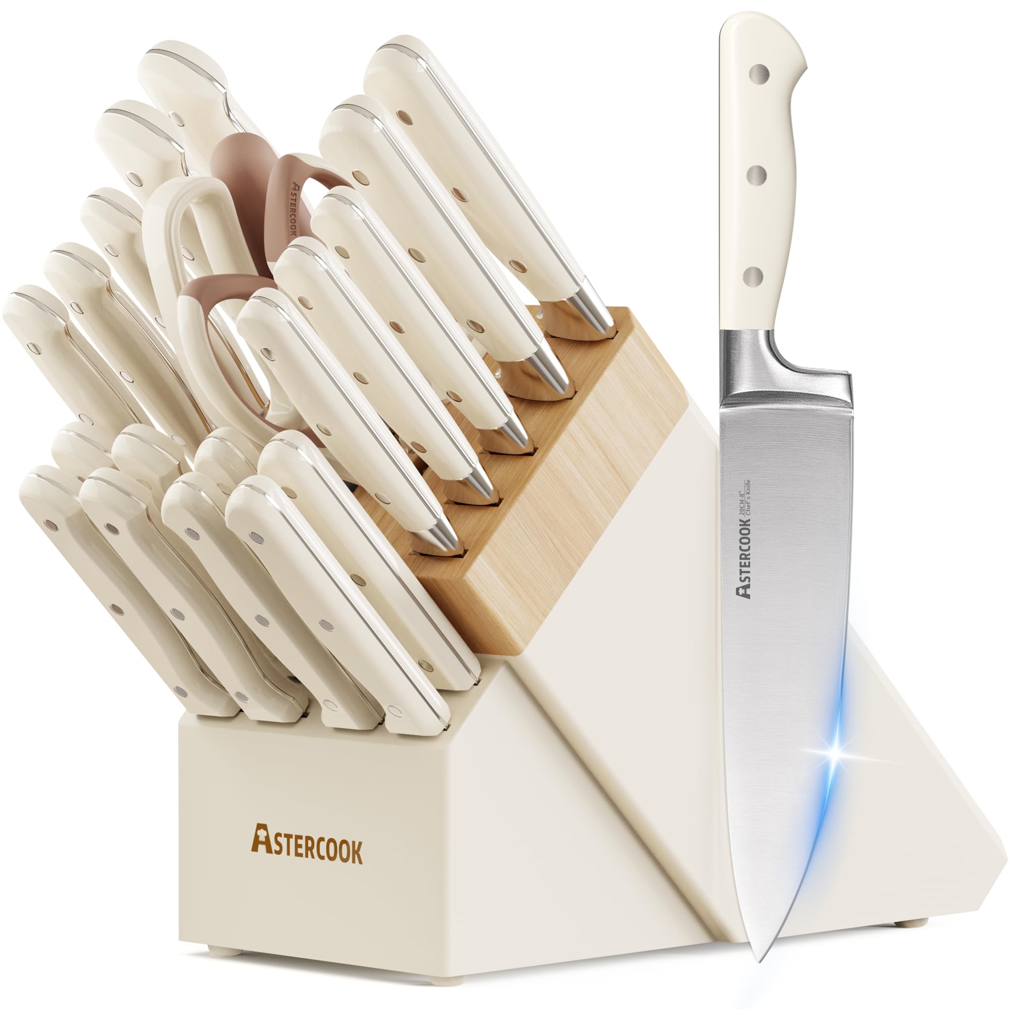Astercook knife set block shows elegant storage in a tidy kitchen