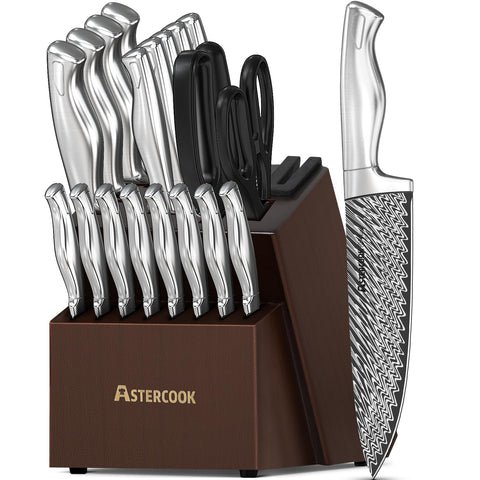Astercook knife set built-in sharpener in block for easy edge maintenance