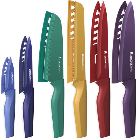 Astercook knife set with color-coded blades for safer food prep.