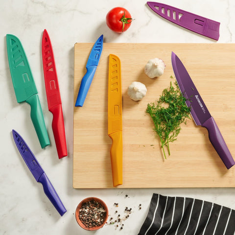 Astercook knives featuring dishwasher-safe coating for easy cleaning.