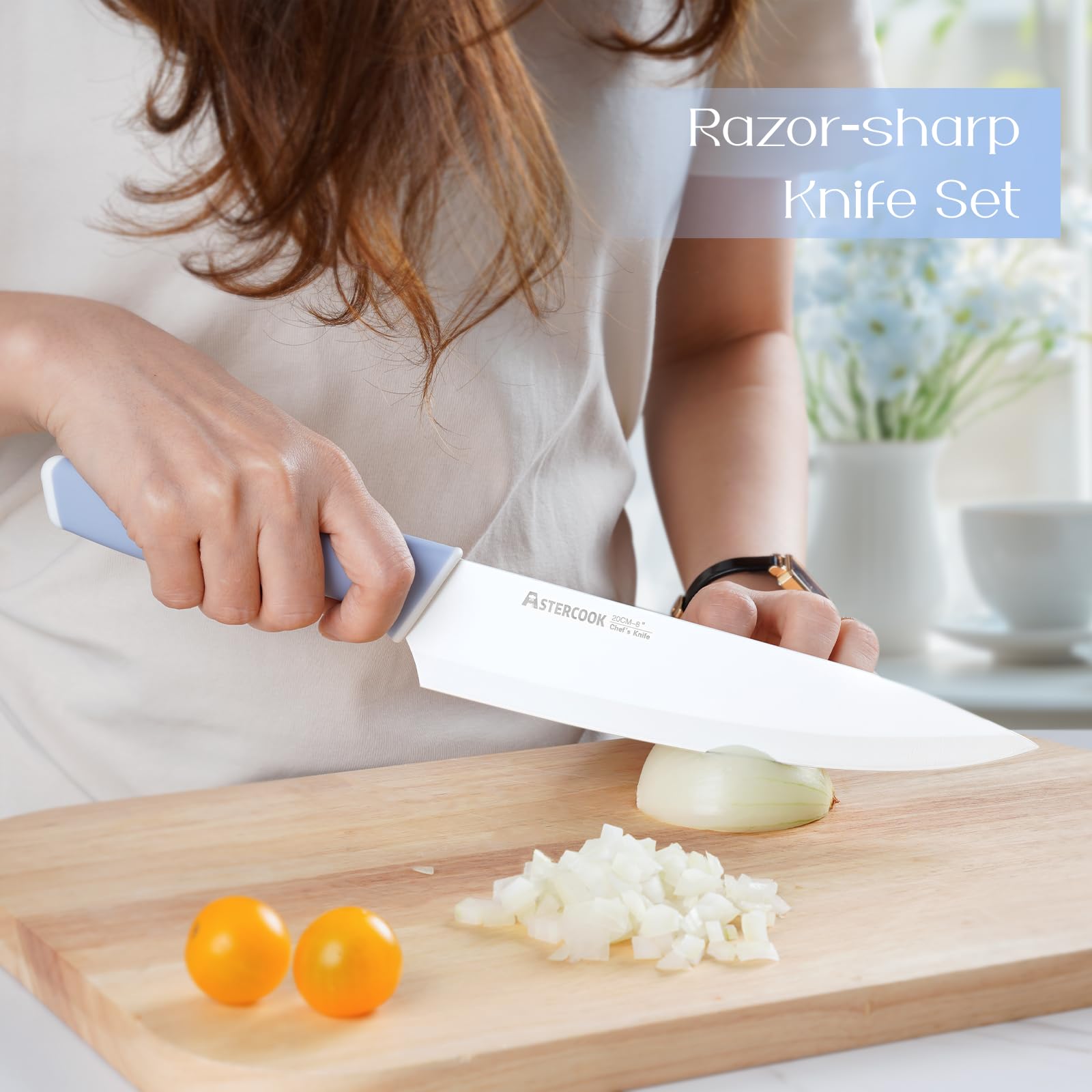Astercook knife set with ergonomic handle for comfortable, balanced chopping.