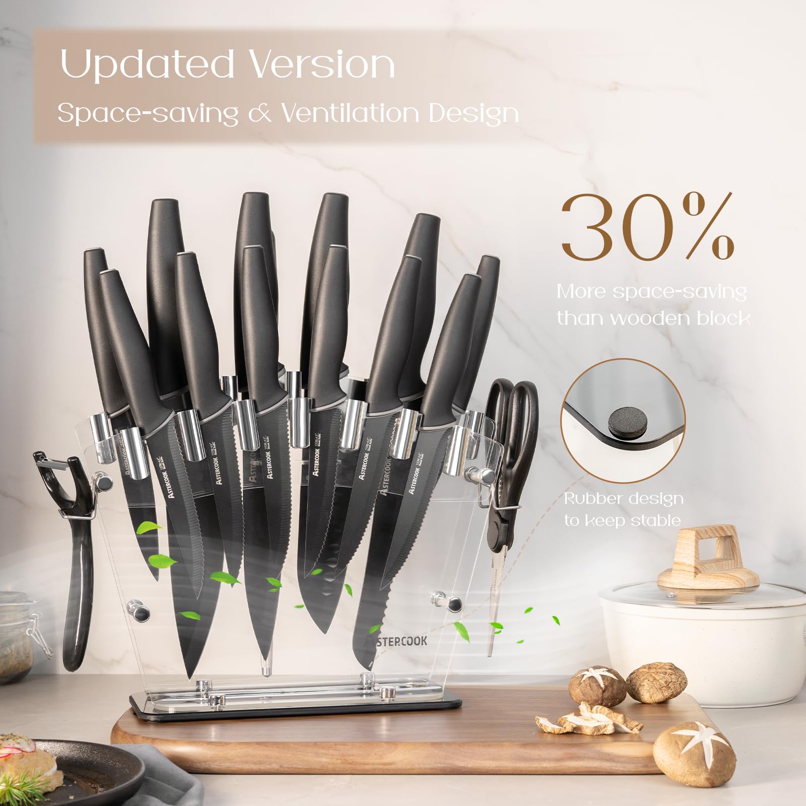 Astercook ergonomic handles provide comfortable control during prep