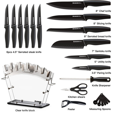 Astercook knife set on a clean counter promoting organized home cooking