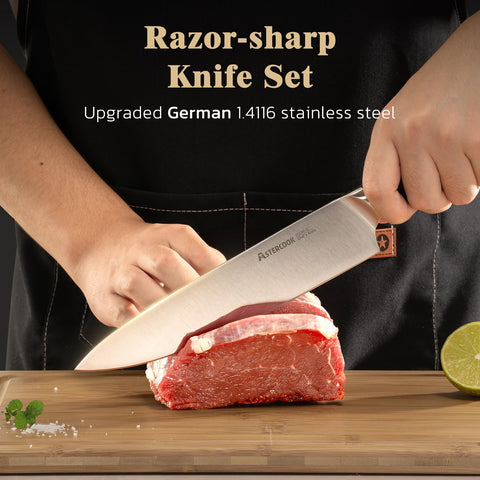 Astercook knife set lower block design enables safer, smoother retrieval.