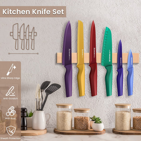 Astercook set showing six color blade guards for organized storage.