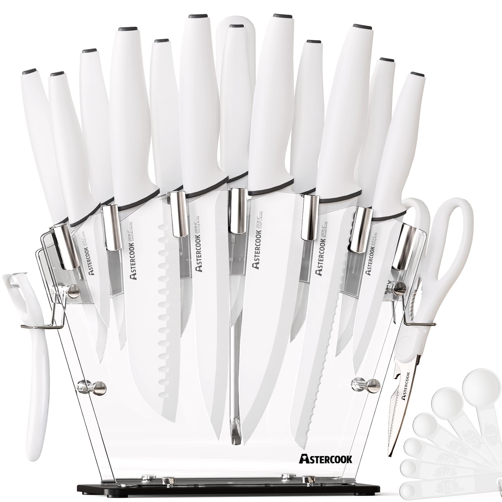 Astercook knife set with clear block for organized, quick-access everyday meal prep.
