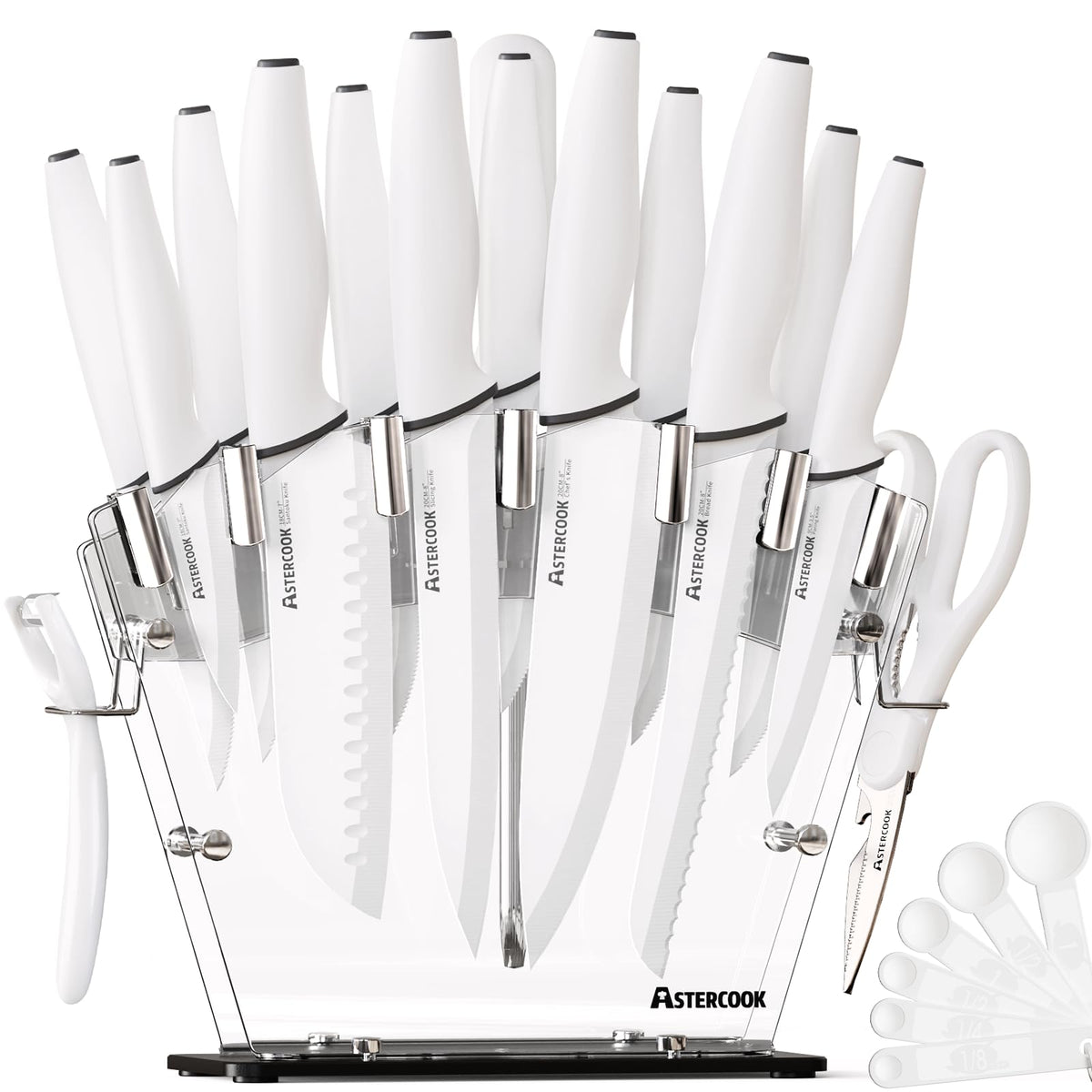 Astercook knife set with clear block for organized, quick-access everyday meal prep.