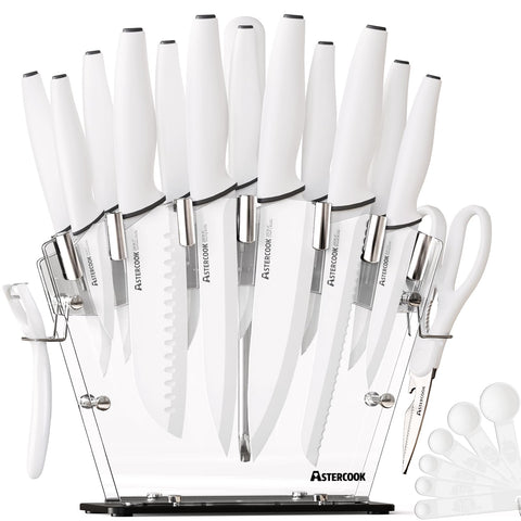 Astercook knife set with clear block for organized, quick-access everyday meal prep.