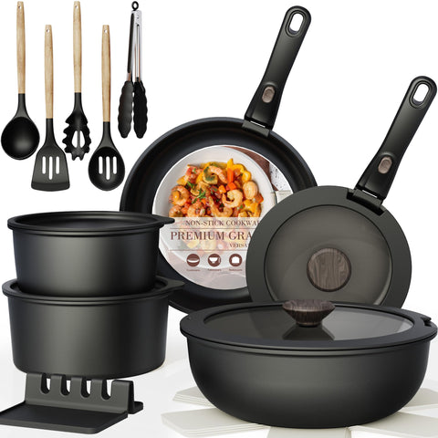 Astercook nonstick RV pots and pans with ceramic coating for easy release and quick cleanup.