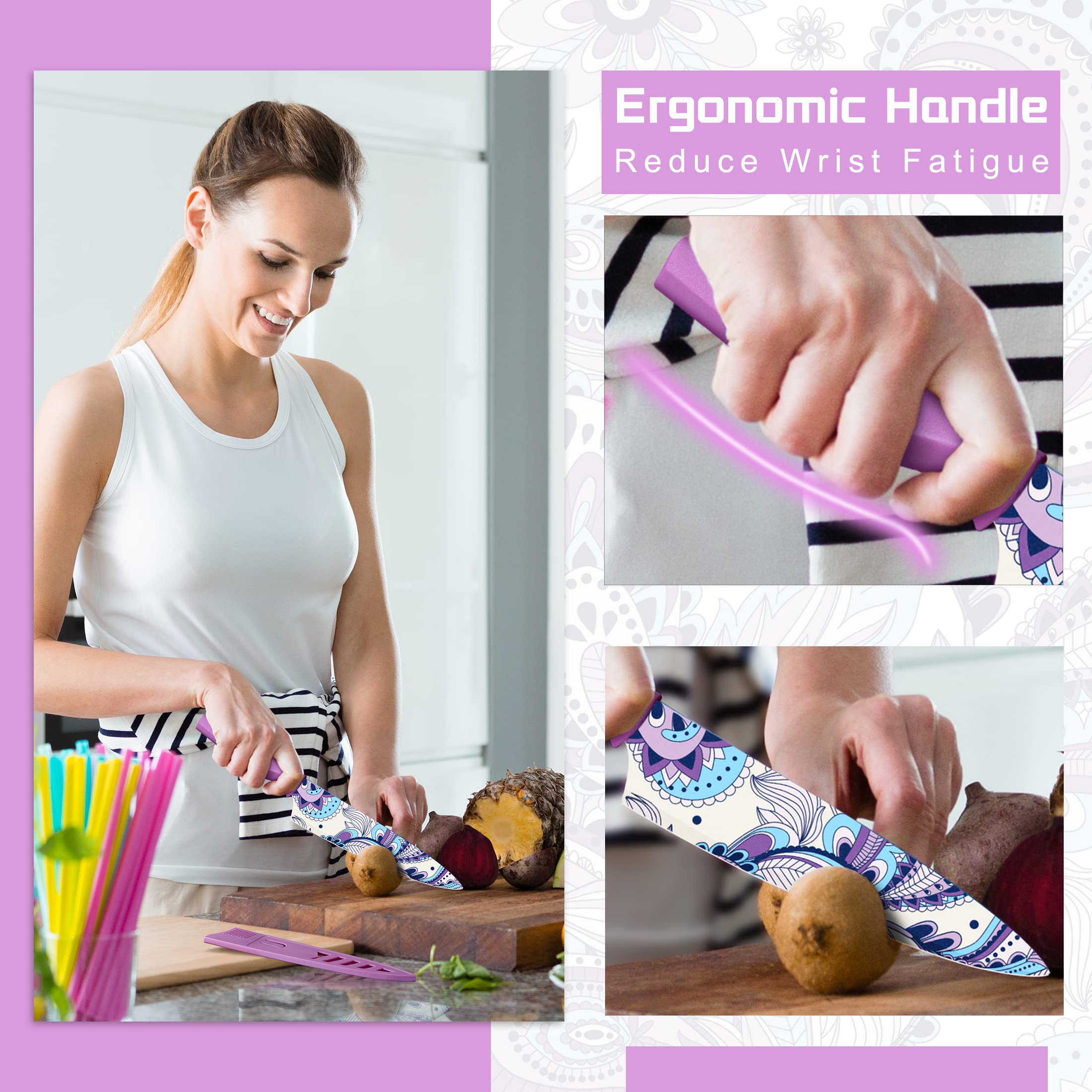 Astercook Paisley blades close-up highlighting rainbow finish and motif.