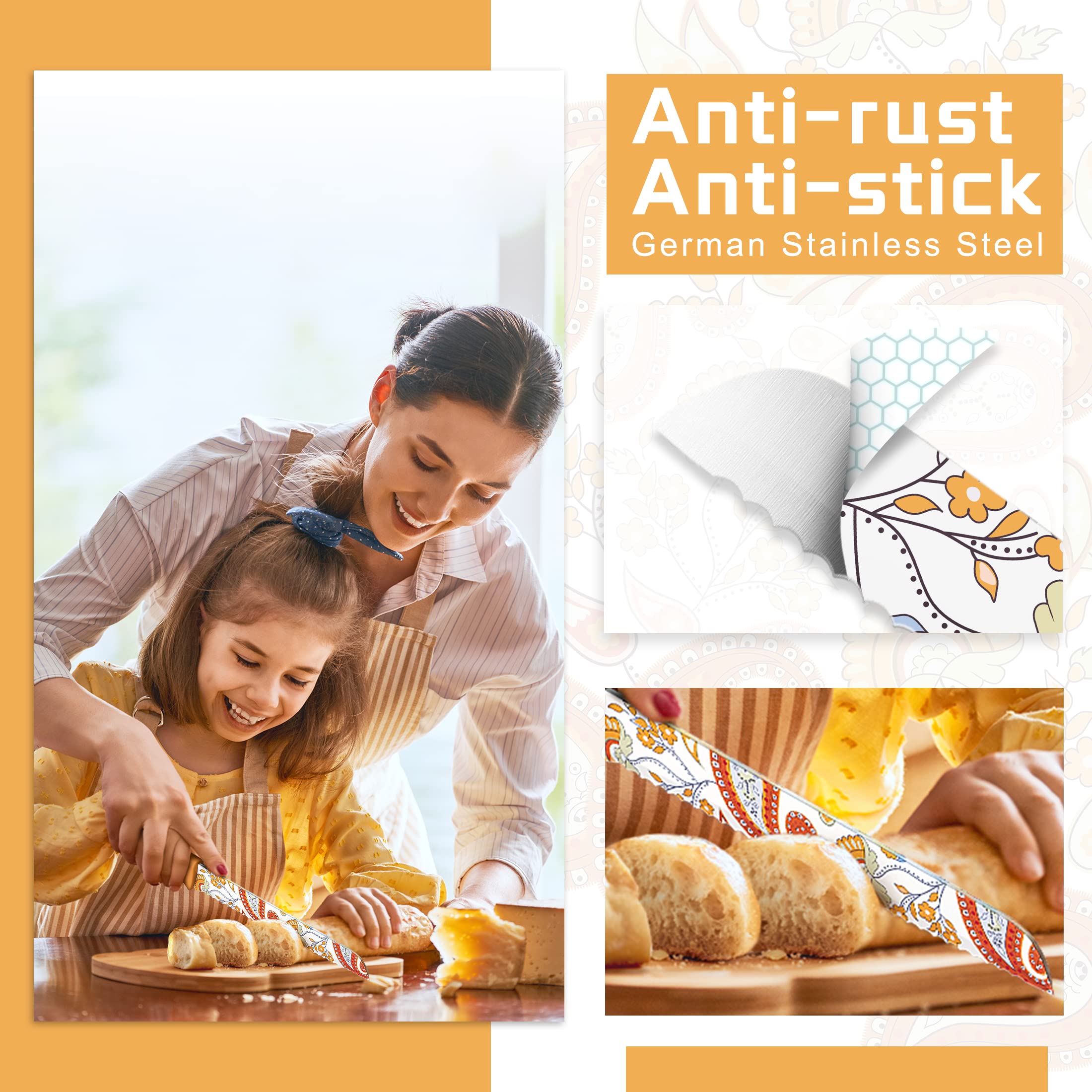 Astercook Paisley pattern handle close-up showing ergonomic grip design.