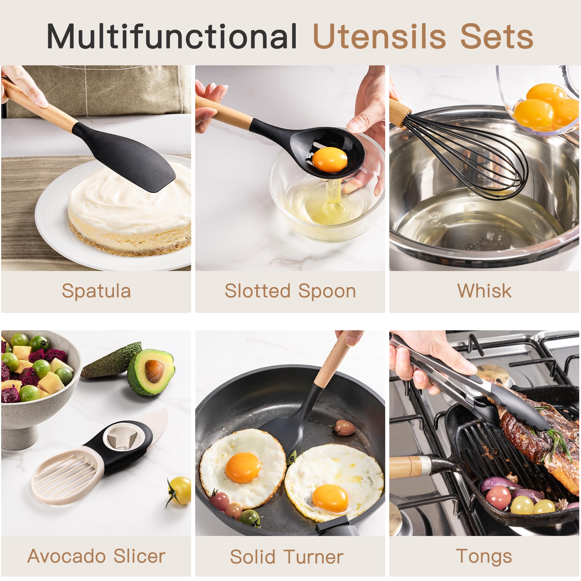 Astercook premium silicone with wooden handles combines durability and elegance