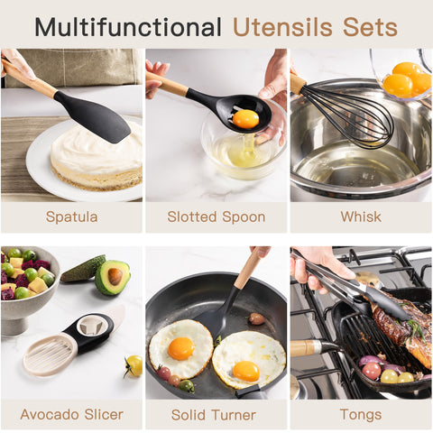 Astercook premium silicone with wooden handles combines durability and elegance