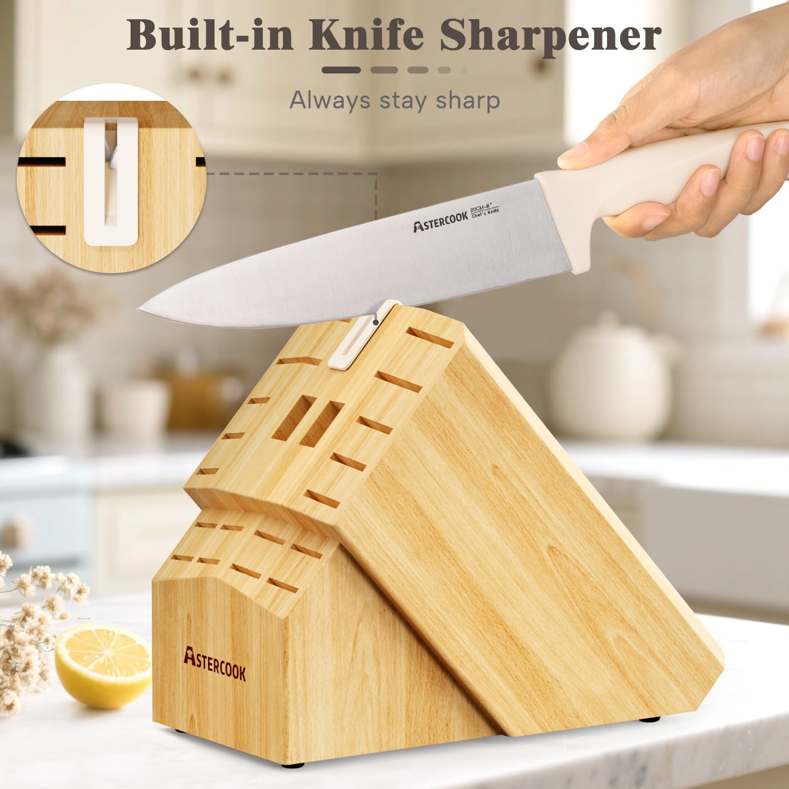 Astercook 8-inch serrated bread knife slicing crusty loaf