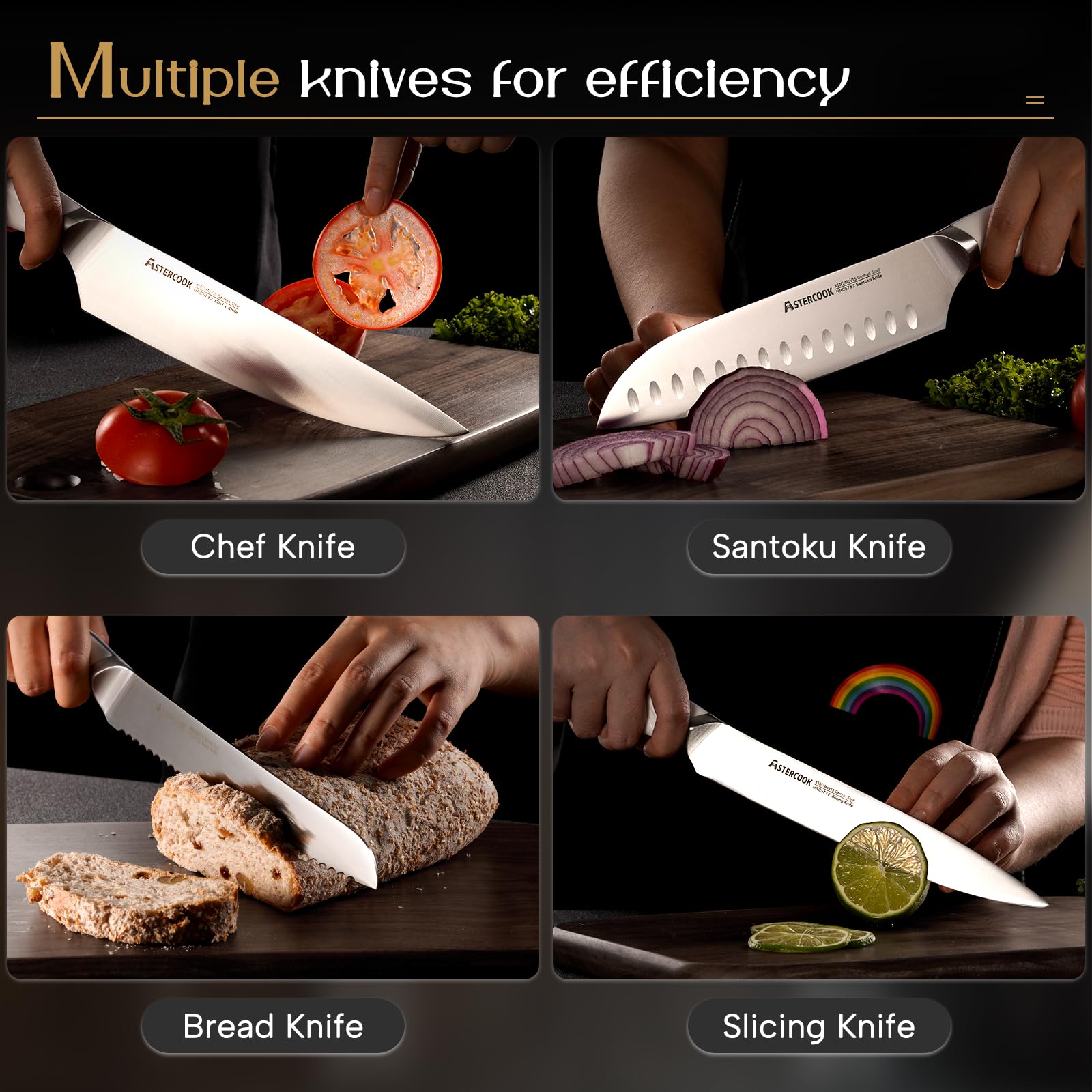 Astercook serrated steak knives 4.5-inch set ready for serving