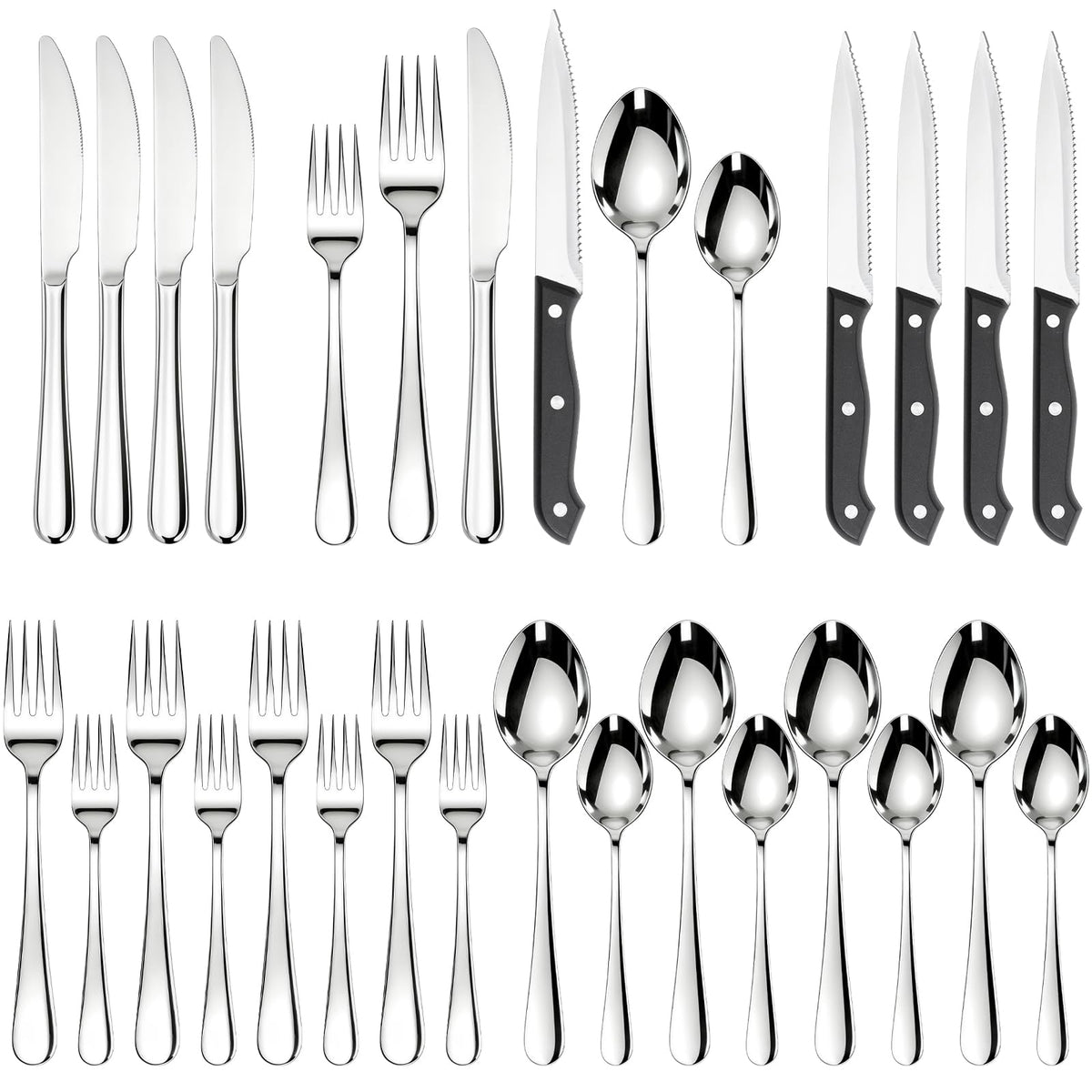 Astercook Silverware Set with steak knives included for effortless family-meal cuts