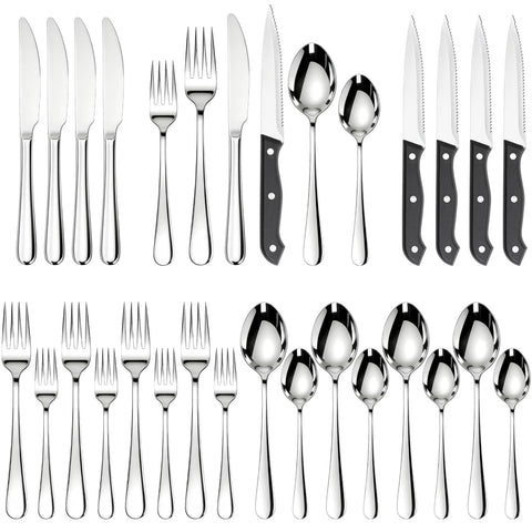 Astercook Silverware Set with steak knives included for effortless family-meal cuts