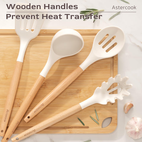 Astercook soft silicone heads protect nonstick pans from scratches.