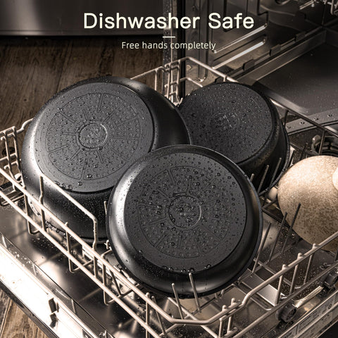 Astercook stackable pots and pans designed to maximize cabinet space.