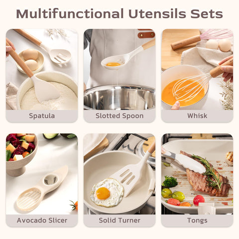 Astercook sturdy wooden handles provide comfortable control during cooking.