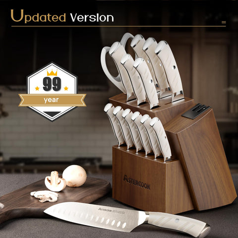 Astercook solid wood block with built-in dual sharpener on display