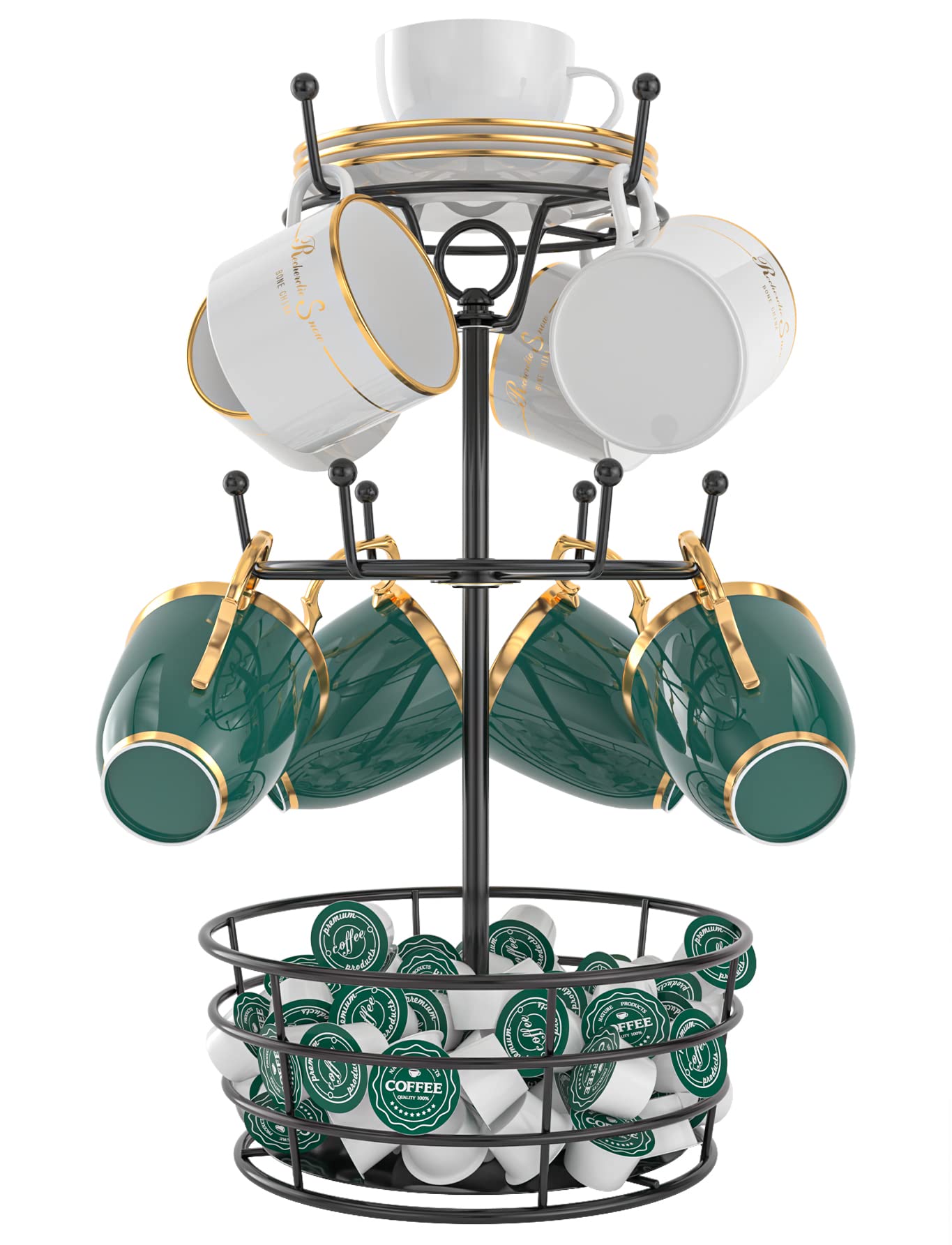 ASTLIHO 360° rotating mug tree; convenient, space-saving mug display for countertops.