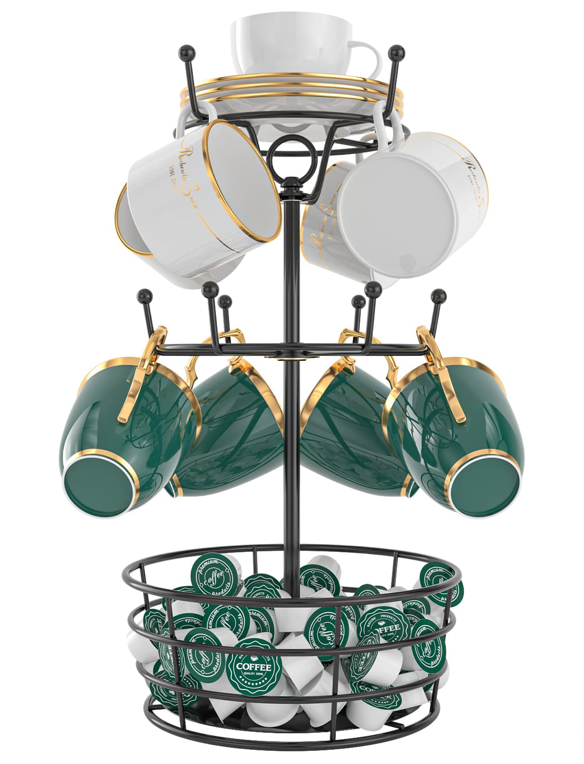ASTLIHO 360° rotating mug tree; convenient, space-saving mug display for countertops.