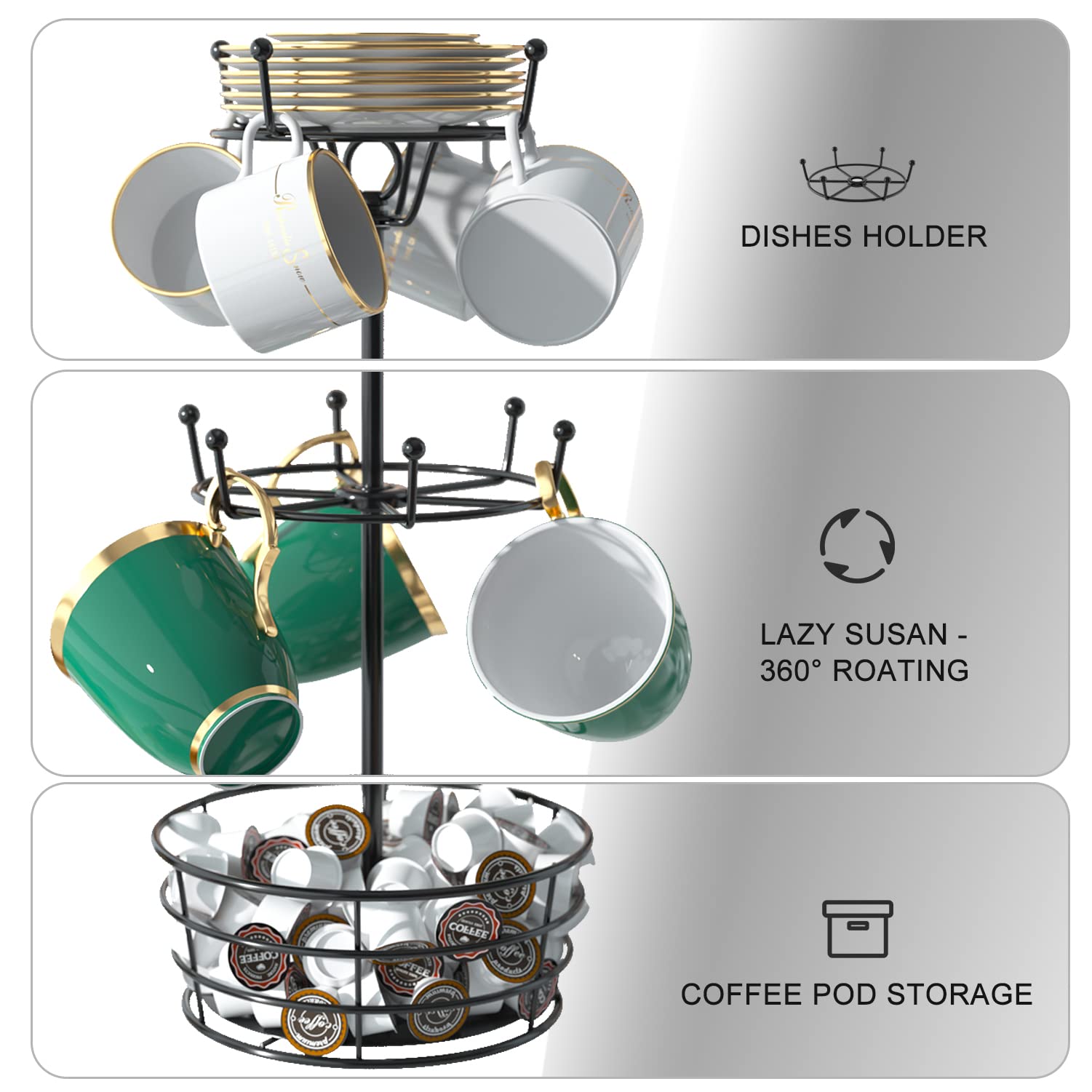ASTLIHO black powder-coated iron; durable, rust-resistant support for mugs.