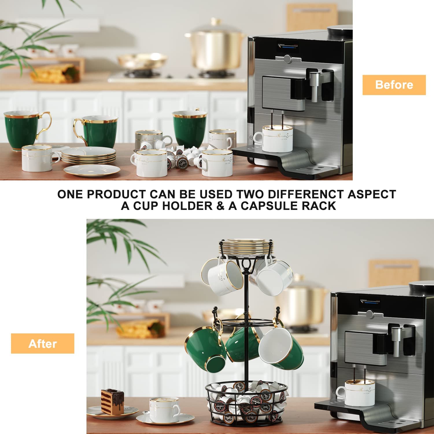 ASTLIHO versatile display; can hold dessert plates beside mugs.