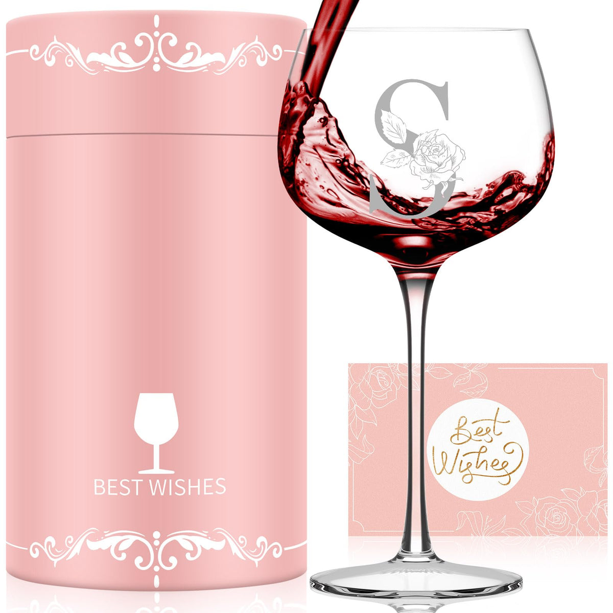 Astonlink monogram wine glass with initials for a chic personalized gift.