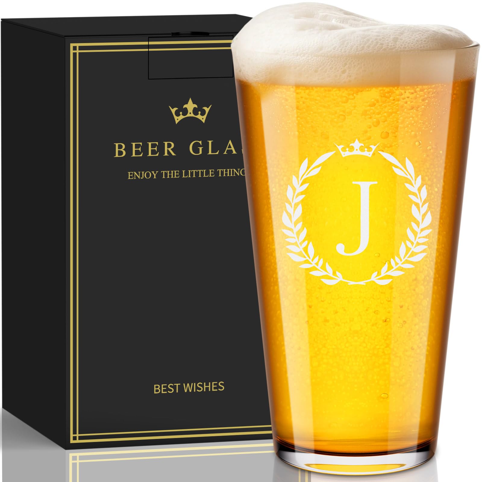 Astonlink monogrammed beer glass 16oz with front initials for a personalized gift