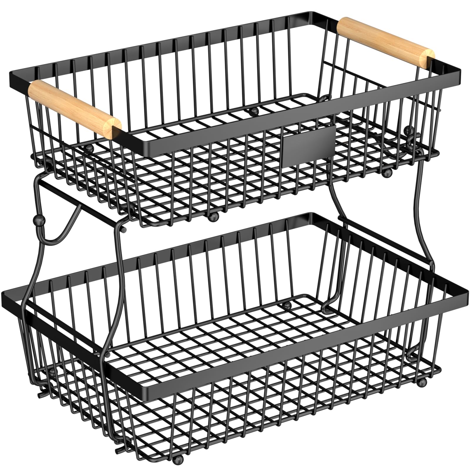 Astrorhine 2-tier black fruit basket, front view, doubles kitchen storage.