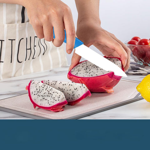 Astylway ceramic knife set with peeler and paring knife in action for prep tasks