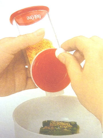 ASVEL plastic sesame grinder includes compact packaging dimensions for easy gifting