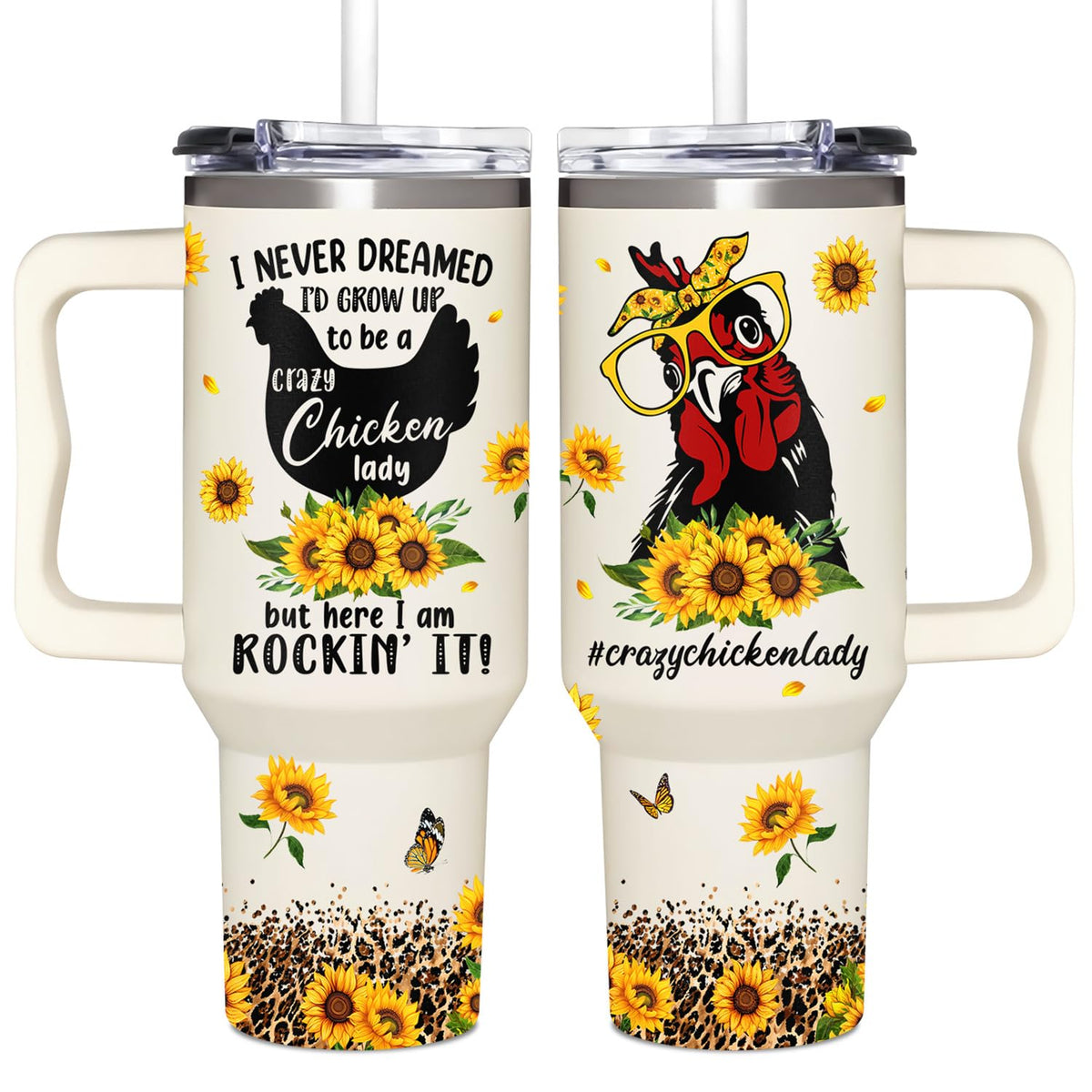 AT2Z GLOBAL Chicken 40oz tumbler with handle for on-the-go hydration.