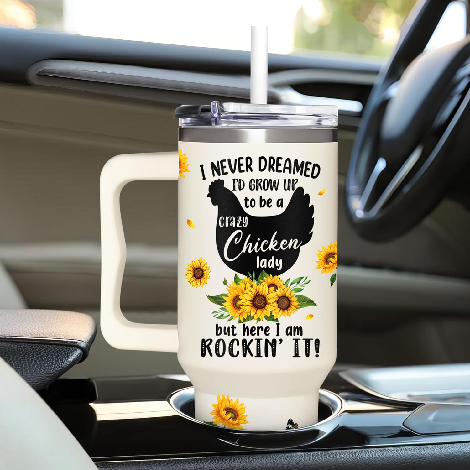 AT2Z GLOBAL gift-ready chicken-themed tumbler for birthdays or Mother's Day.