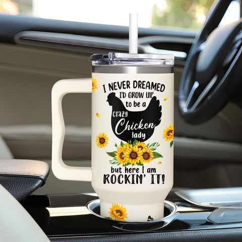 AT2Z GLOBAL gift-ready chicken-themed tumbler for birthdays or Mother's Day.