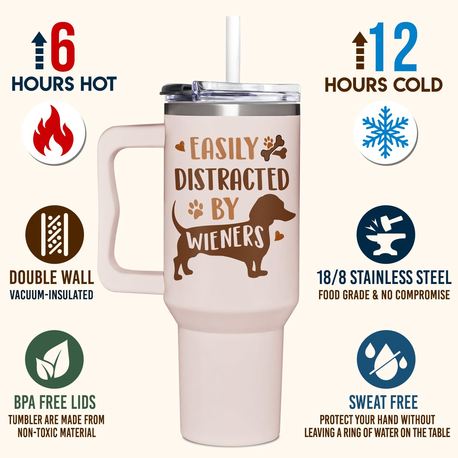AT2Z GLOBAL Dachshund mom gift tumbler shown with cheerful design.