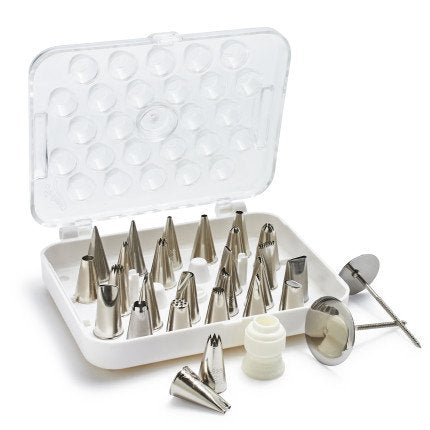 Ateco 26 stainless steel decorating tips for versatile borders and flowers.