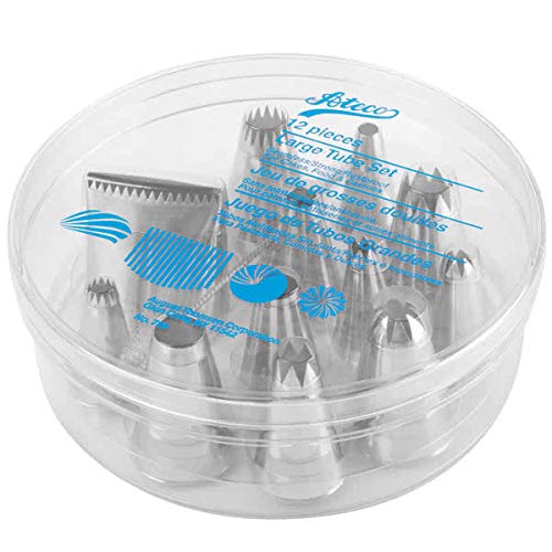 Ateco jumbo tip set plain tips highlight versatile decorating options.